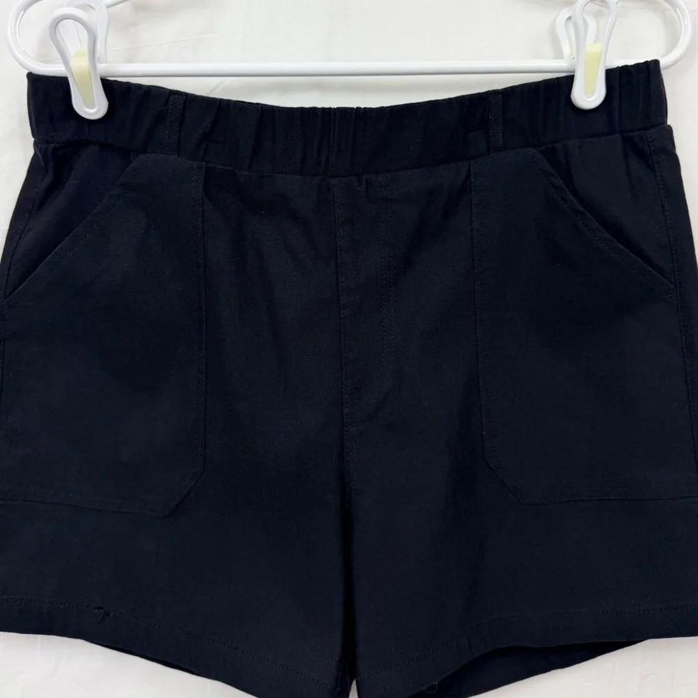 Elastic Waist 4 Pocket Shorts Women XL Black
